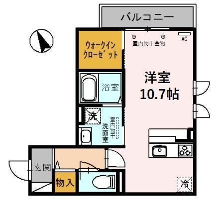 GRANDTHOR向本折 B棟(ワンルーム/3階)の間取り写真