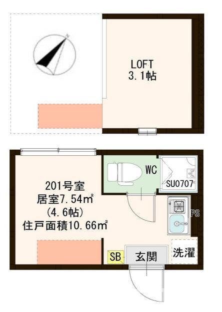 ハーモニーテラス南小岩V(ワンルーム/2階)の間取り写真