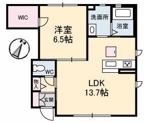プレミアス京町 B(1LDK/1階)の間取り写真