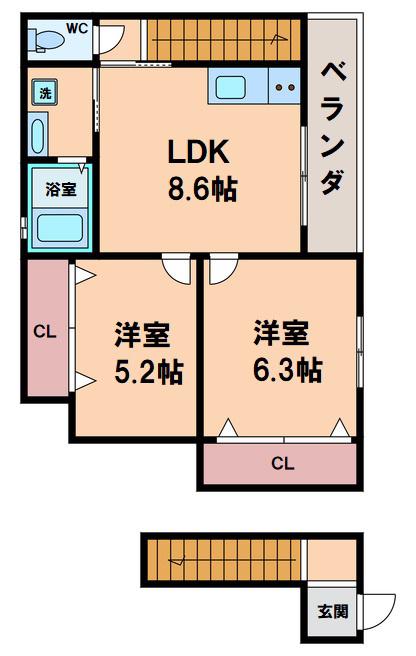 シティコート桃谷(2LDK/2階)の間取り写真