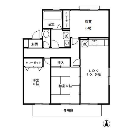プレミール D棟(3LDK/1階)の間取り写真