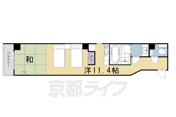 バウハウス富小路三条(1K/2階)の間取り写真