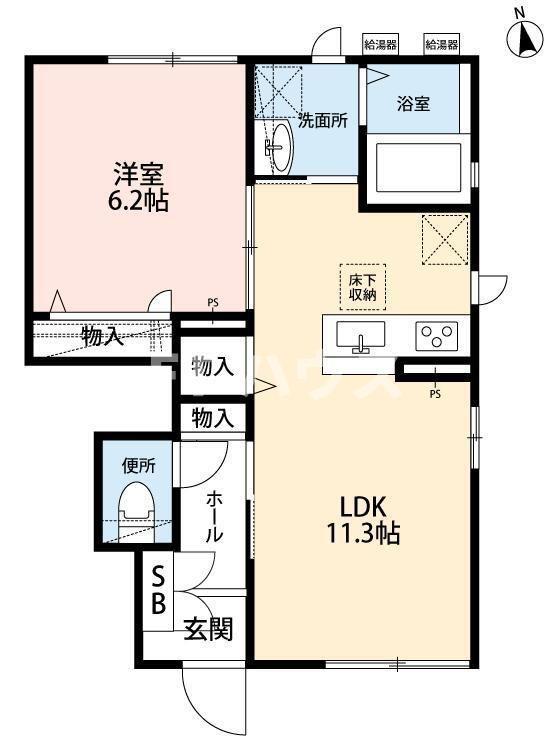 ハピリィ東船橋(1LDK/1階)の間取り写真