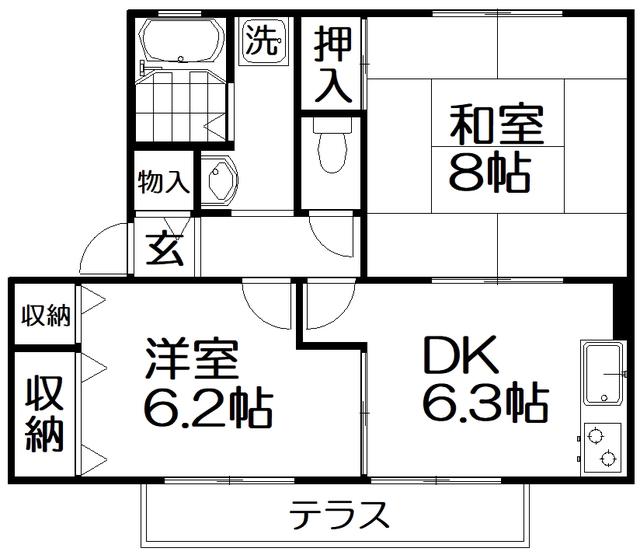 プランドール南楠葉(2DK/1階)の間取り写真