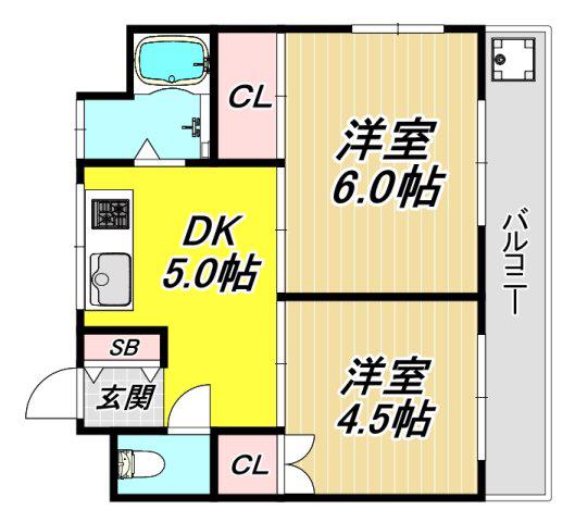 アースハイツII(2DK/3階)の間取り写真