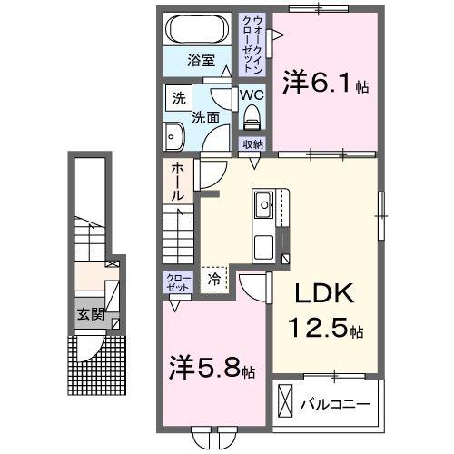 ラ・コンセプシオ B(2LDK/2階)の間取り写真