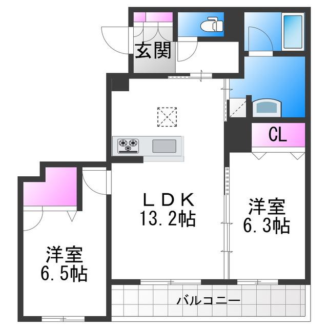 ヒュッゲ コート(2LDK/1階)の間取り写真
