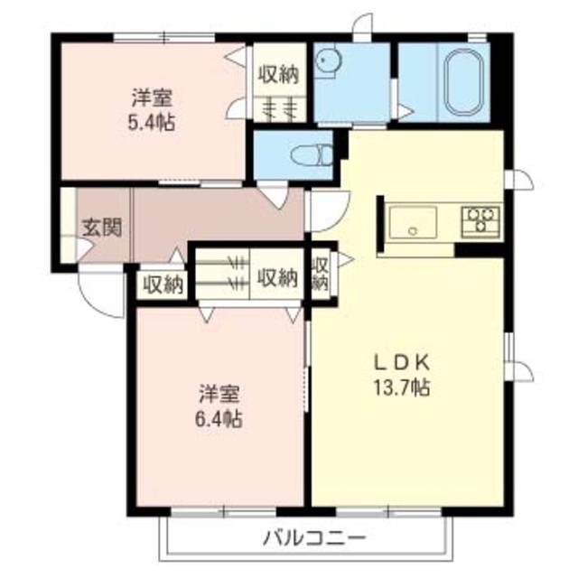エスポワールA棟(2LDK/1階)の間取り写真