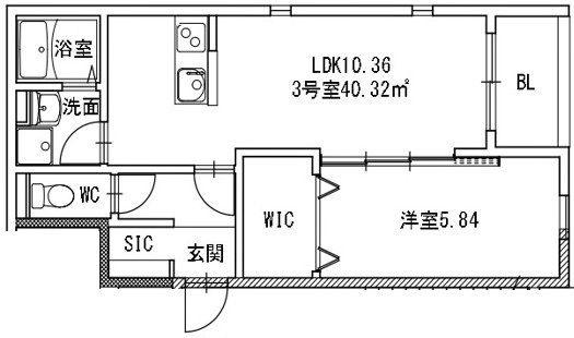 ノヴァイフ黒髪(1LDK/3階)の間取り写真