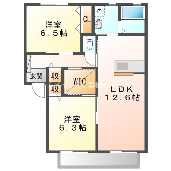 グリーンステージ大原 A(2LDK/1階)の間取り写真