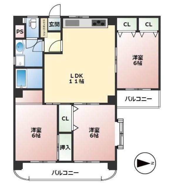 グランド吹上(3LDK/6階)の間取り写真