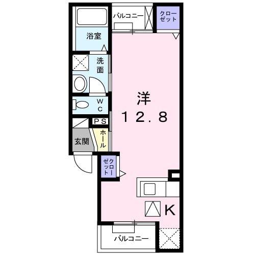 ソレイユ美南(1K/1階)の間取り写真