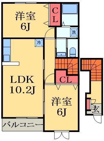 グランデ・フィオーレII(2LDK/2階)の間取り写真
