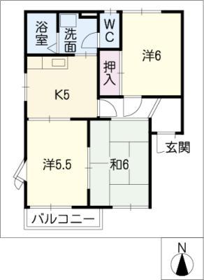 アーバンウイング曽根A棟(3K/2階)の間取り写真