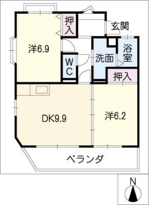 サンリッジ英(2DK/3階)の間取り写真
