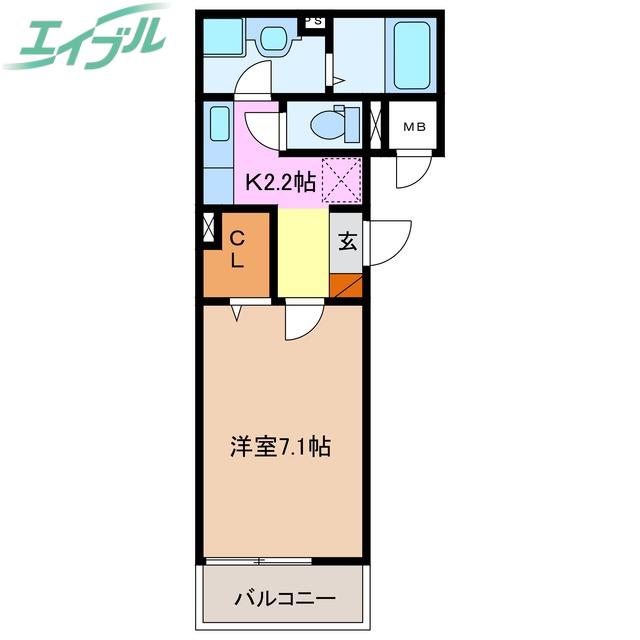 ヒカルサ四日市西浜田(1K/2階)の間取り写真