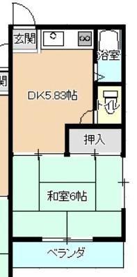 フレンドリーハイム(1DK/2階)の間取り写真