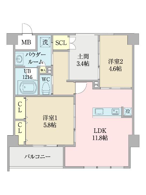 グランレジデンス大橋(2LDK/3階)の間取り写真