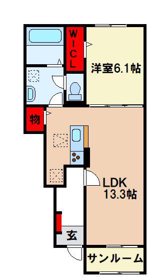 エアリーガーデンSD B(1LDK/1階)の間取り写真