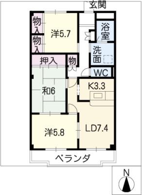 レジデンス井の森(3DK/4階)の間取り写真