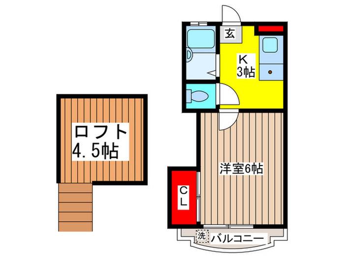 ホワイトキャッスル萩山(1K/1階)の間取り写真