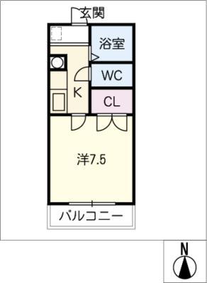 オークヴィラ一番館(1K/2階)の間取り写真