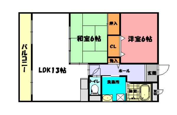 ジーライズ明石旭ヶ丘(2LDK/1階)の間取り写真