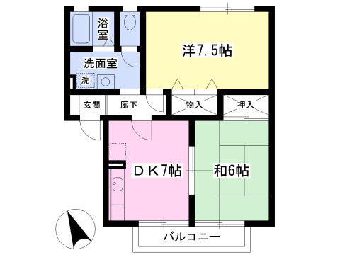 エバーグリーン広瀬 C棟(2DK/2階)の間取り写真
