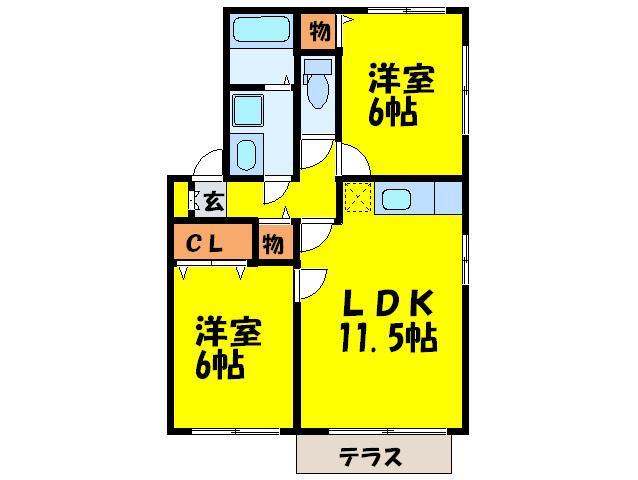 ルポ・シェソア B棟(2LDK/1階)の間取り写真