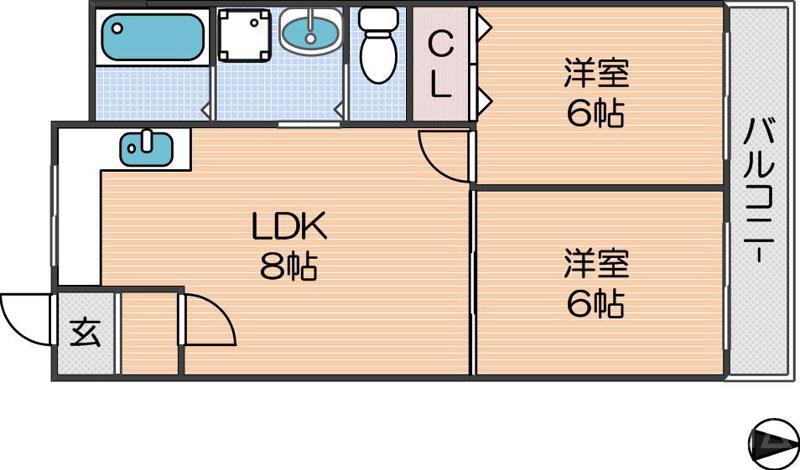 玉出プラザ1(2LDK/4階)の間取り写真