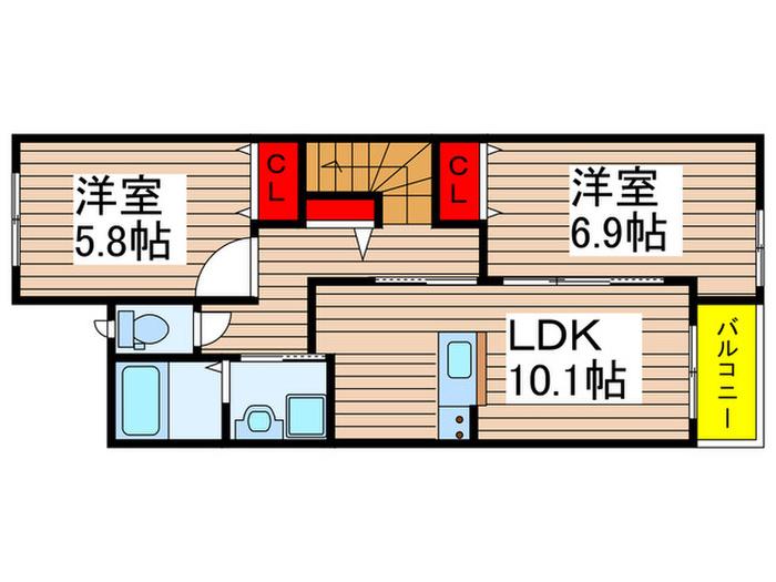 ヒルクレスト サンワ(2LDK/2階)の間取り写真