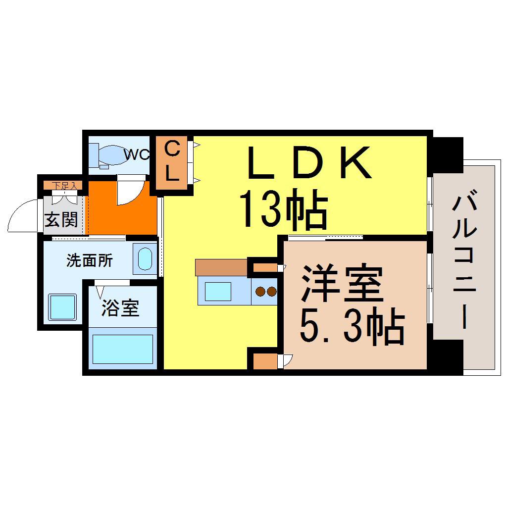 タカマツレジデンス鶴舞公園(1LDK/8階)の間取り写真