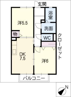 ステイブル八田(2DK/2階)の間取り写真