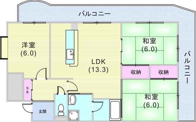 サンルイス武庫之荘(3LDK/3階)の間取り写真