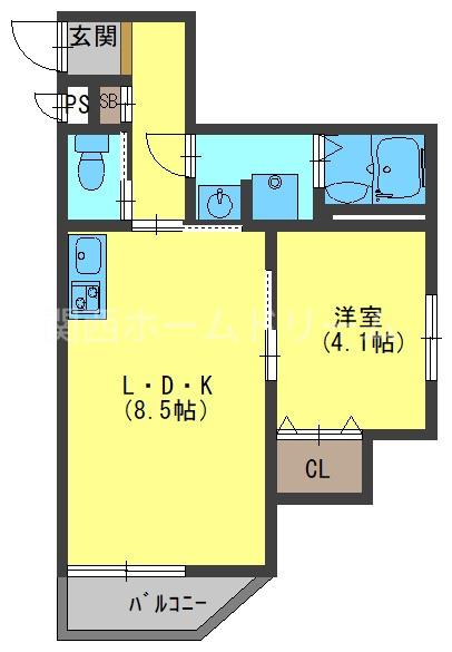 ディアコート守口B棟(1LDK/1階)の間取り写真
