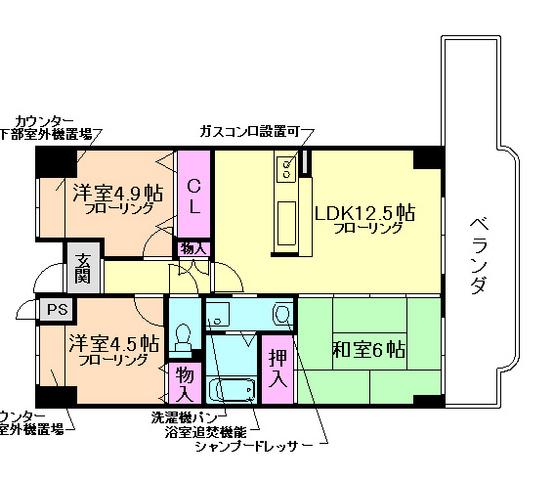 イーストサイド加島(3LDK/4階)の間取り写真