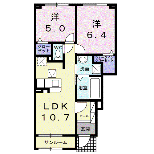 トゥルース B(2LDK/1階)の間取り写真