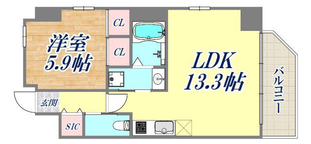 プレジオ日暮通(1LDK/13階)の間取り写真