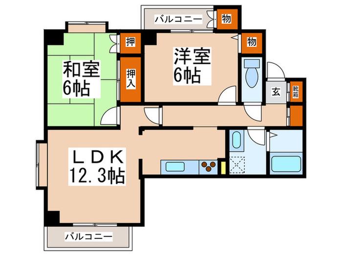 プレスティージュ横浜(2LDK/4階)の間取り写真