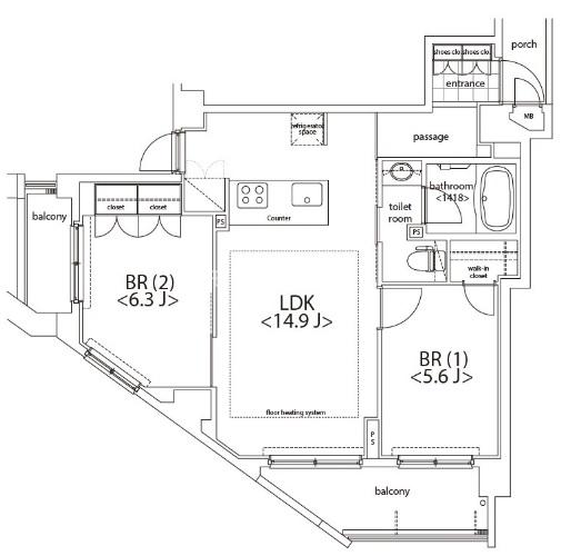 カスタリア麻布十番(2LDK/2階)の間取り写真