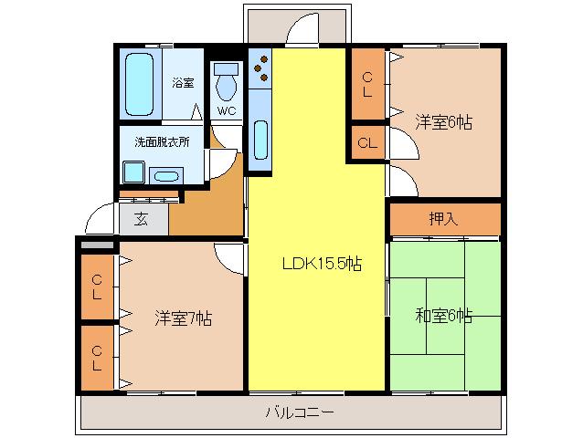 リバーコートマンション大村(3LDK/2階)の間取り写真