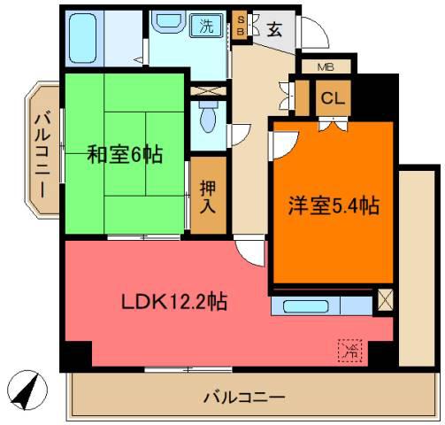 ウインズステージ(2LDK/6階)の間取り写真