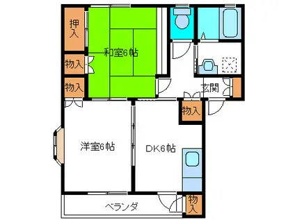 ヤマキハイツII B棟(2DK/2階)の間取り写真