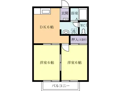 シティハイツタカノB(2DK/2階)の間取り写真