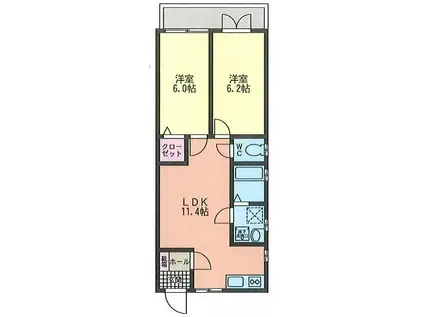 プレジデントマンション衣笠栄町(2LDK/3階)の間取り写真