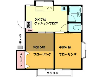 正司ハウスA棟(2DK/2階)の間取り写真