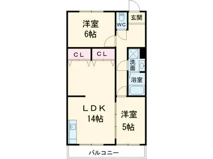 シャトーインTOKAI(2LDK/2階)の間取り写真