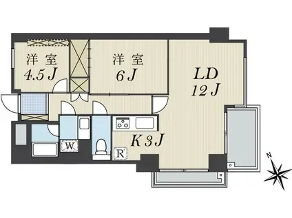 ウィン麻布十番(2LDK/9階)の間取り写真