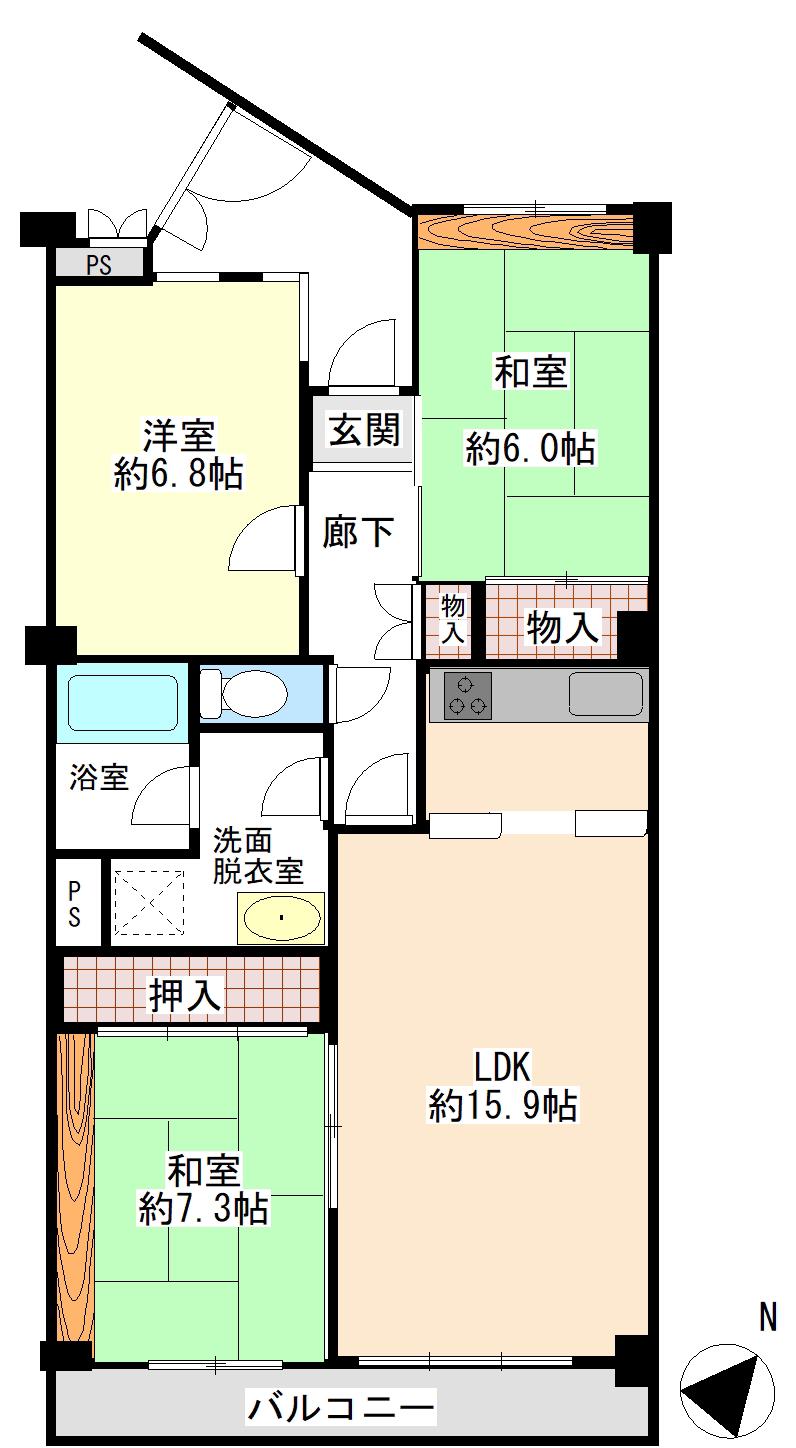 入船西エステート3号棟(3LDK/11階)の間取り写真