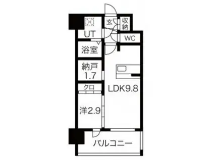 ESTONE HIGASHIOSAKAIIエストワンヒガシオオサカツー(1SLDK/9階)の間取り写真